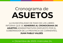 El Municipio de Paso de los Libres se adhiere al cronograma de asuetos provinciales